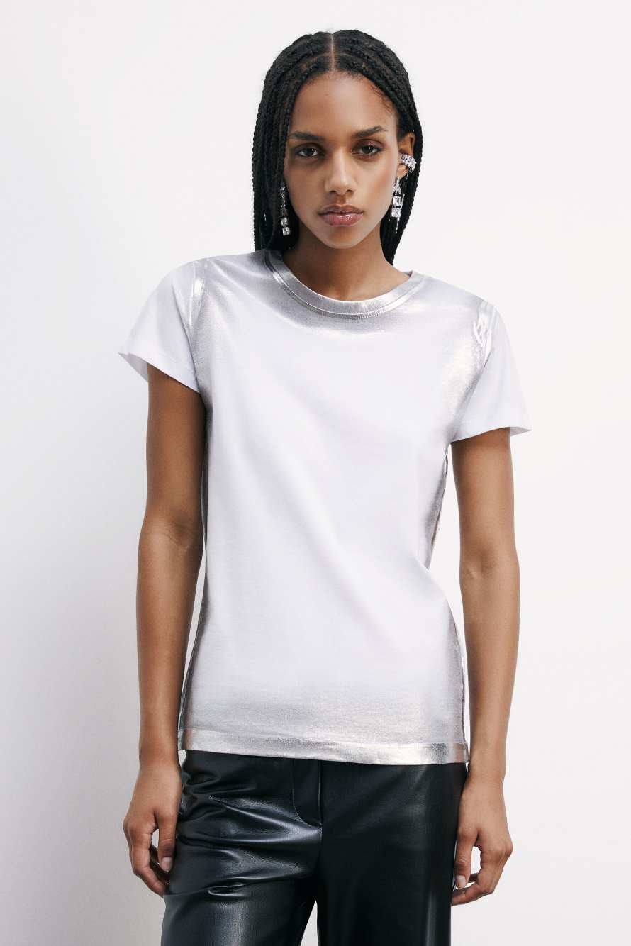 Metallic-effect jersey T-shirt, White, Patrizia Pepe