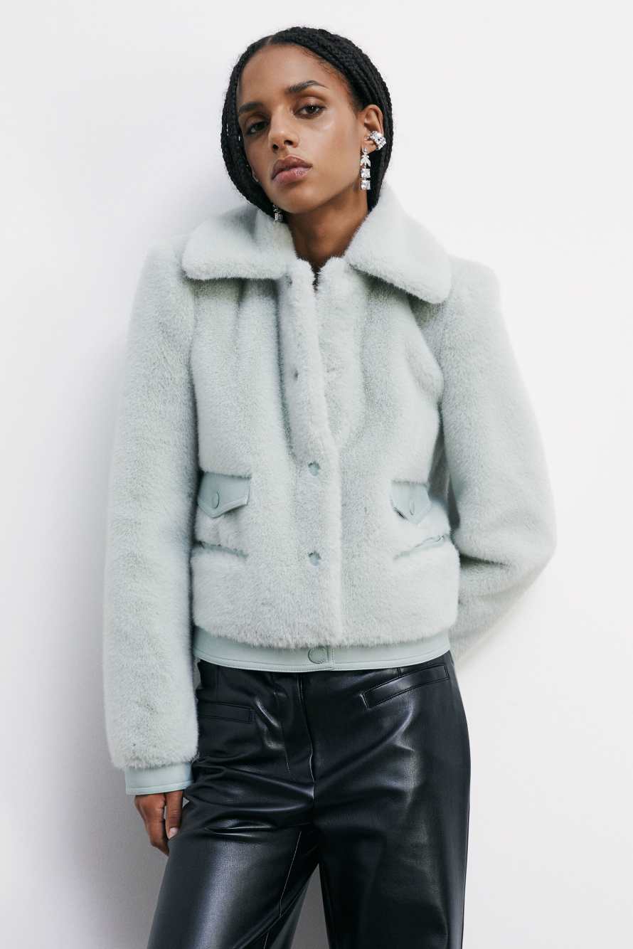 Короткая пушистая куртка, зелёный, Patrizia Pepe