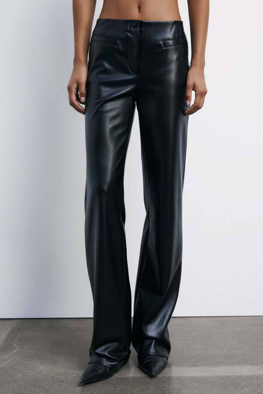 Байкерские брюки с покрытием и заниженной талией, Черный, Patrizia Pepe