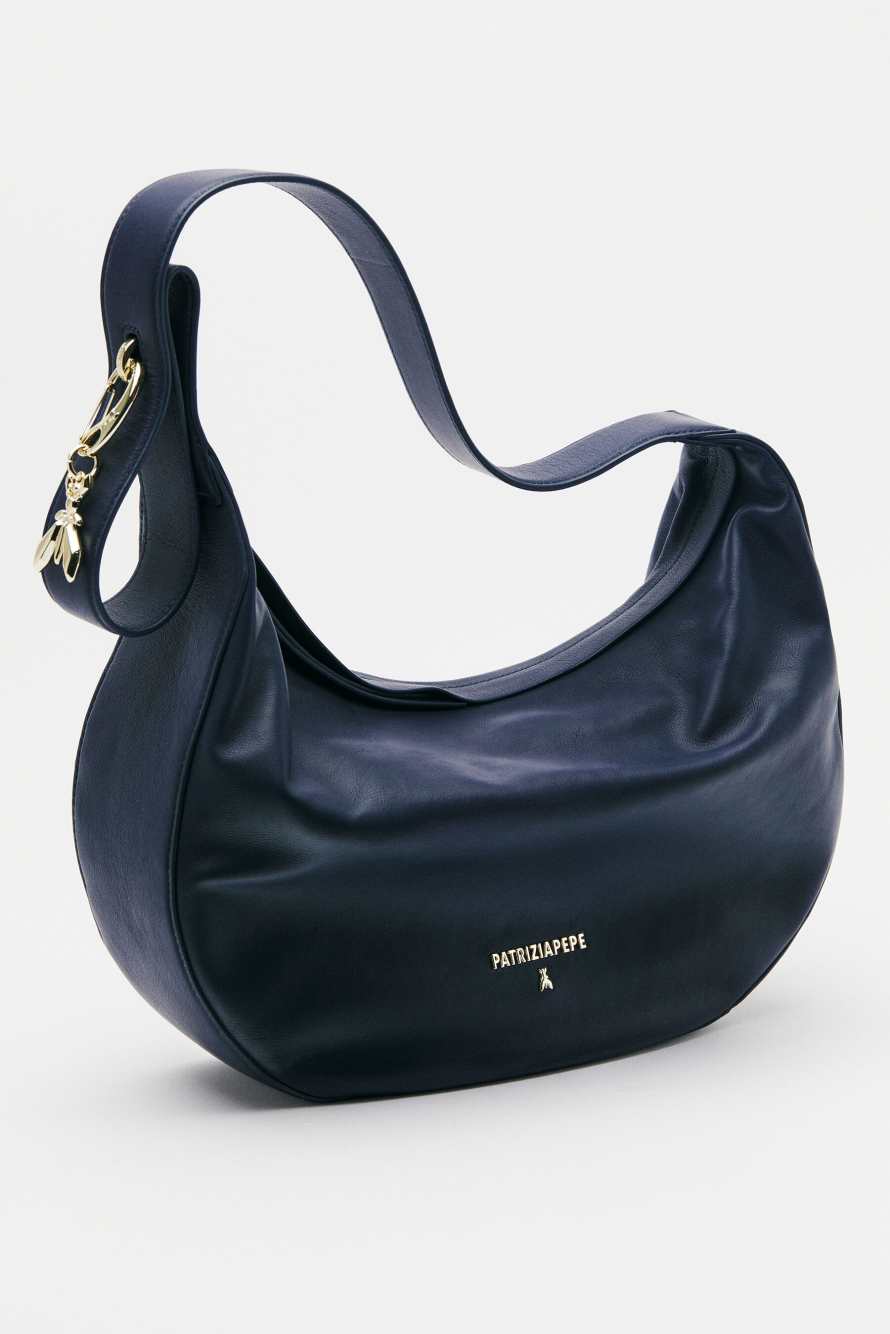 Large New Moon leather bag with shoulder strap, Blue, Patrizia Pepe