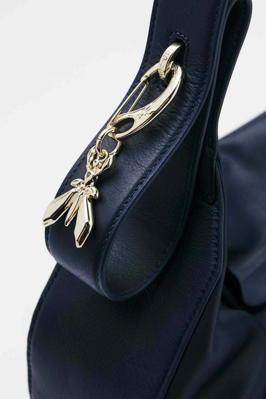 Large New Moon leather bag with shoulder strap, Blue, Patrizia Pepe