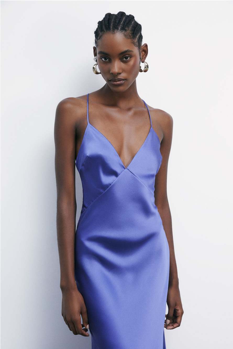 Long fluid dress in satin, Purple, Patrizia Pepe