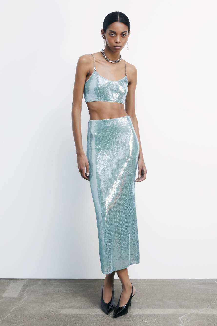 Sequined long tulle skirt, Blue, Patrizia Pepe
