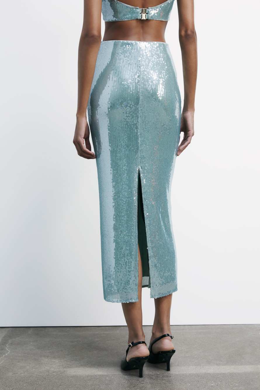 Sequined long tulle skirt, Blue, Patrizia Pepe