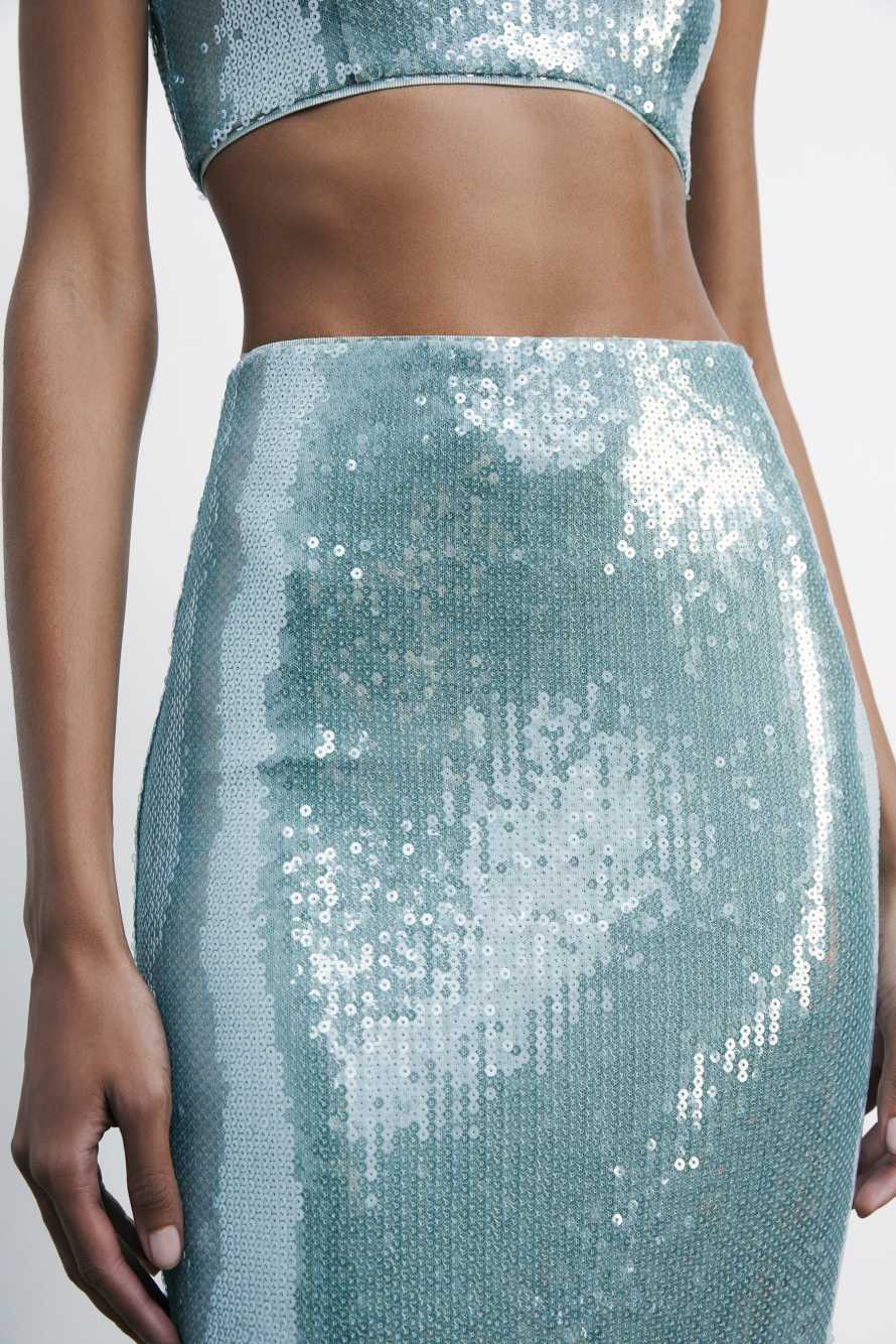 Sequined long tulle skirt, Blue, Patrizia Pepe
