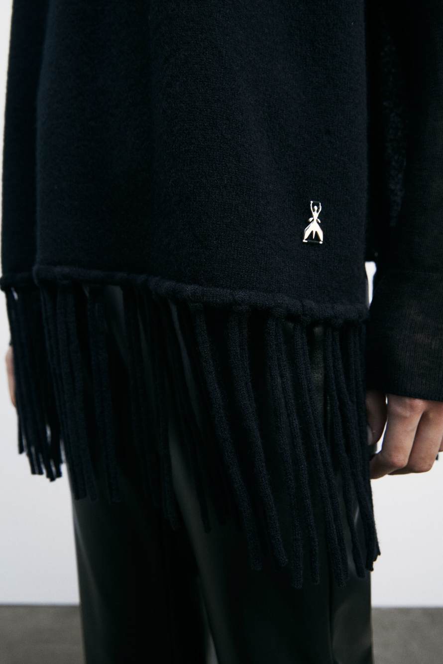 Пончо из кашемира с бахромой, Черный, Patrizia Pepe