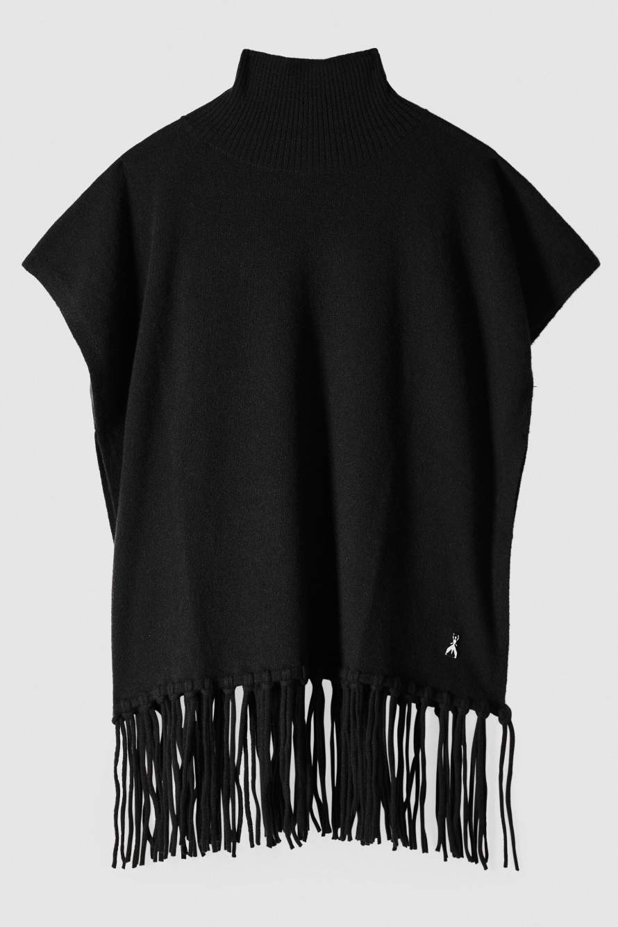 Пончо из кашемира с бахромой, Черный, Patrizia Pepe