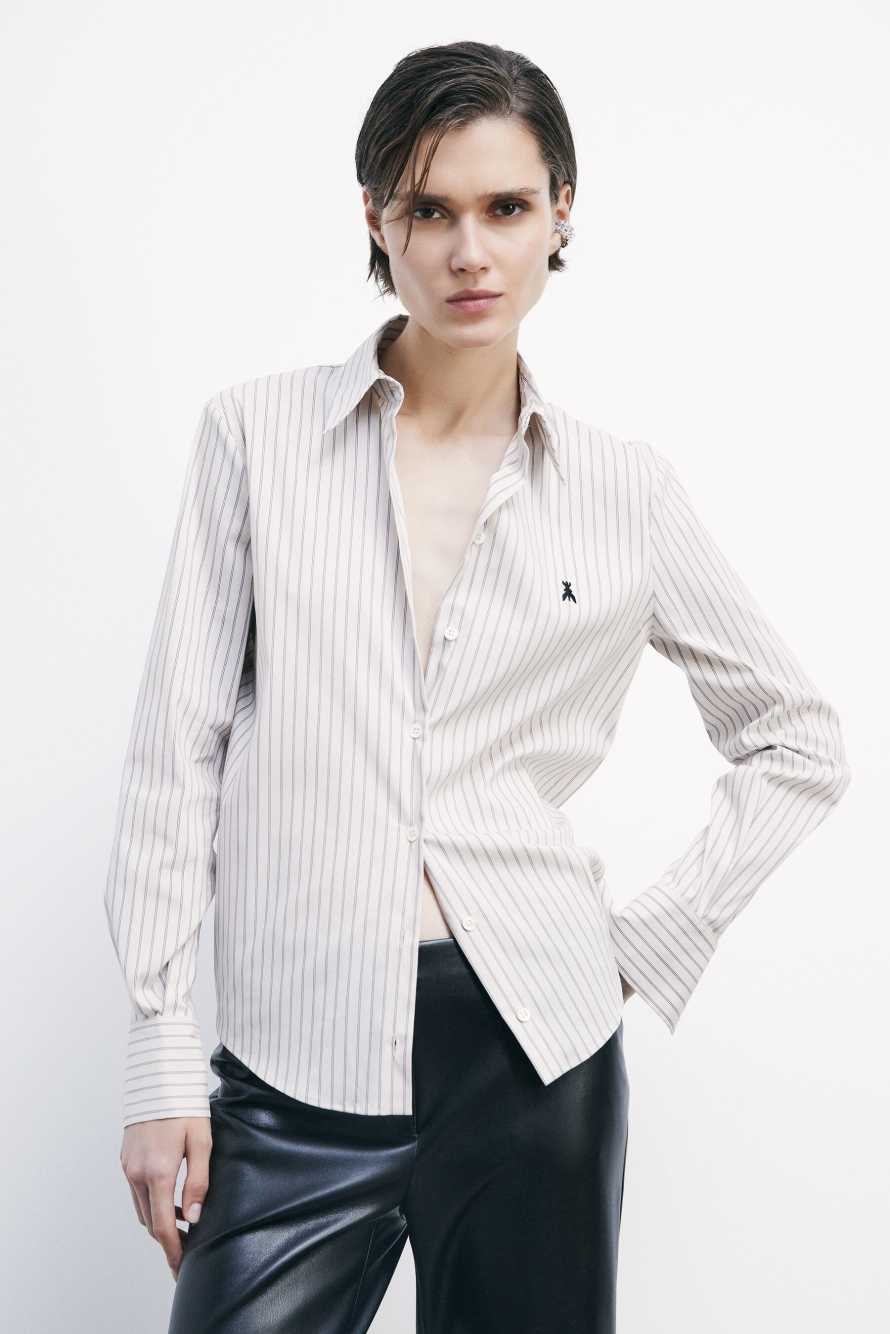 Striped poplin shirt with logo, Stripes, Patrizia Pepe