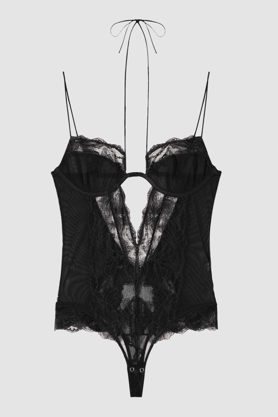 Lace and tulle body top, Black, Patrizia Pepe