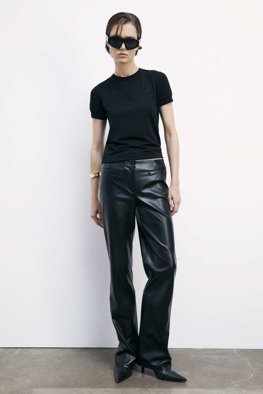 Knit T-Shirt with strass logo detail, Black, Patrizia Pepe