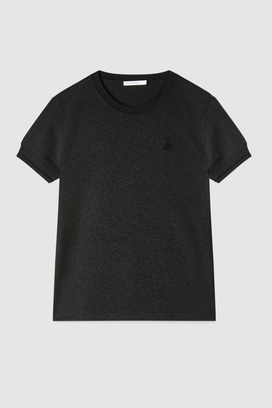 Knit T-Shirt with strass logo detail, Black, Patrizia Pepe