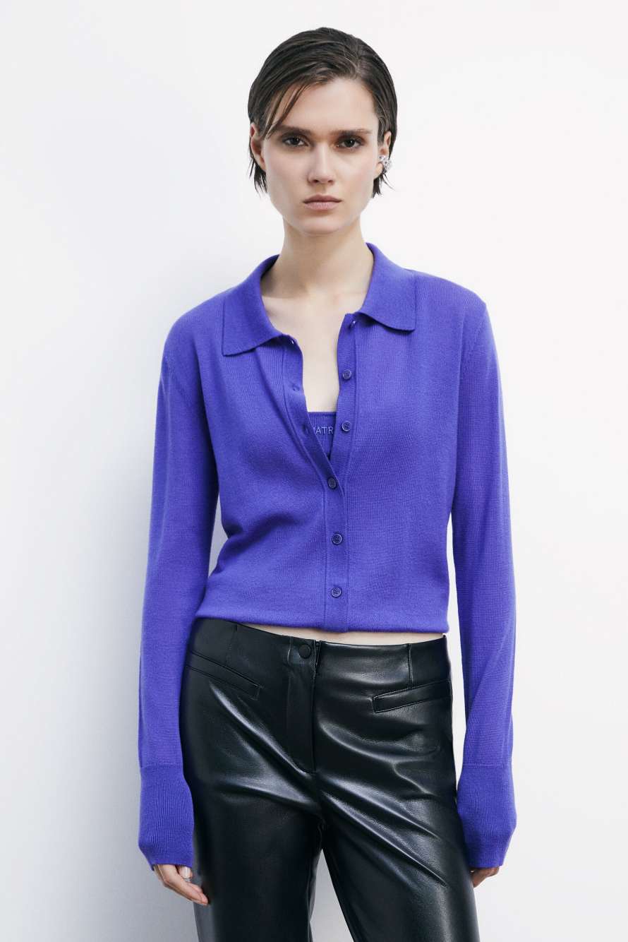 Wool cardigan with inner top, Purple, Patrizia Pepe