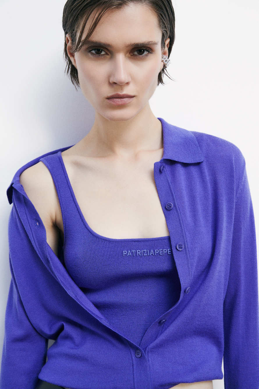 Wool cardigan with inner top, Purple, Patrizia Pepe