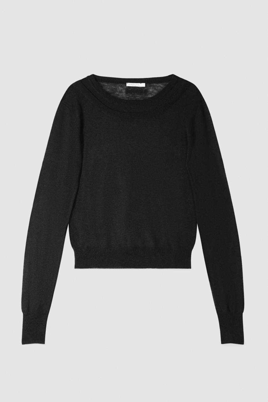 Ultra-fine wool sweater with boat neckline, Black, Patrizia Pepe
