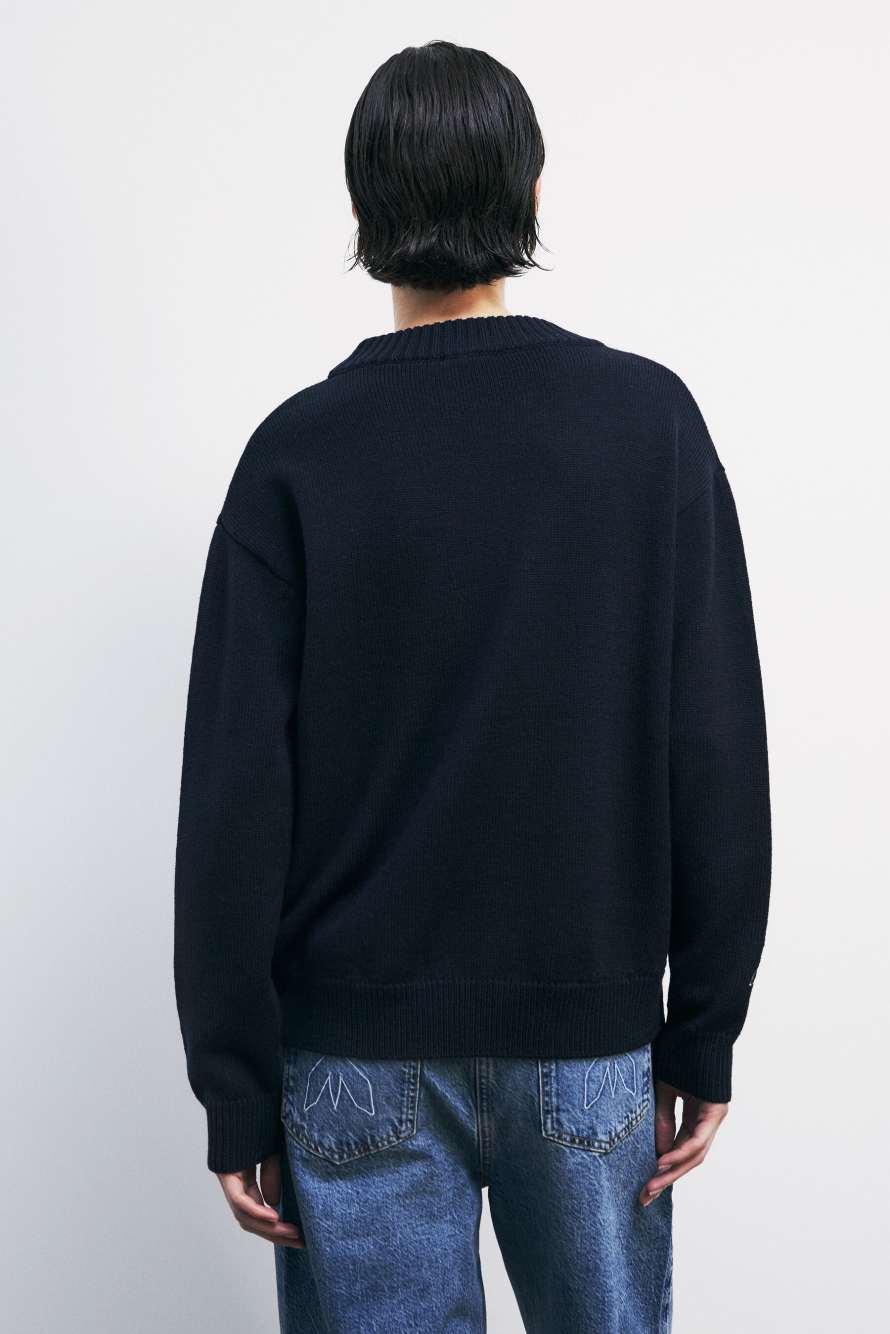 Свитер с круглым вырезом и логотипом, Синий, Patrizia Pepe