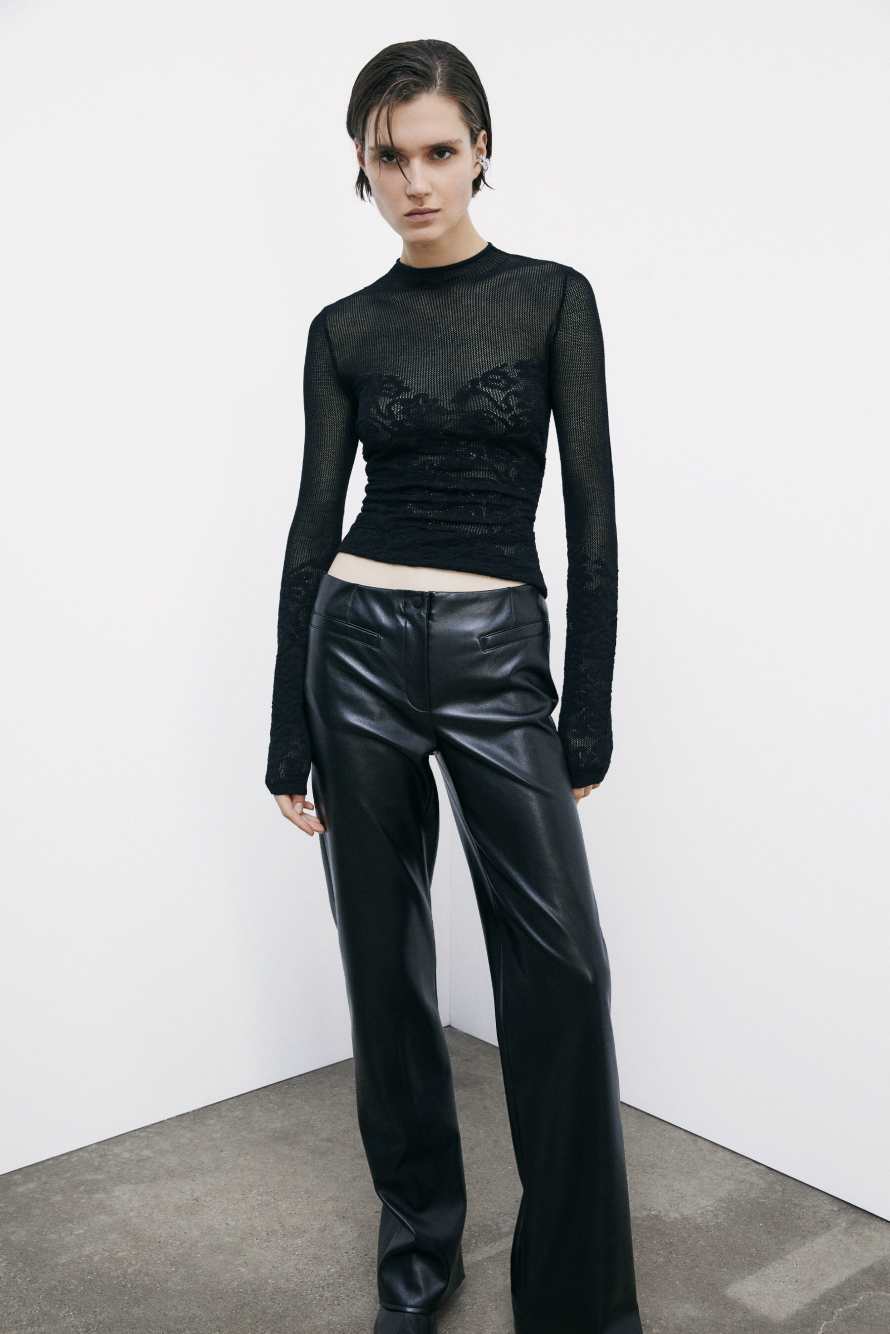 Fine knit top with lace inserts, Black, Patrizia Pepe