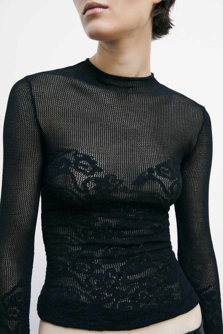 Fine knit top with lace inserts, Black, Patrizia Pepe