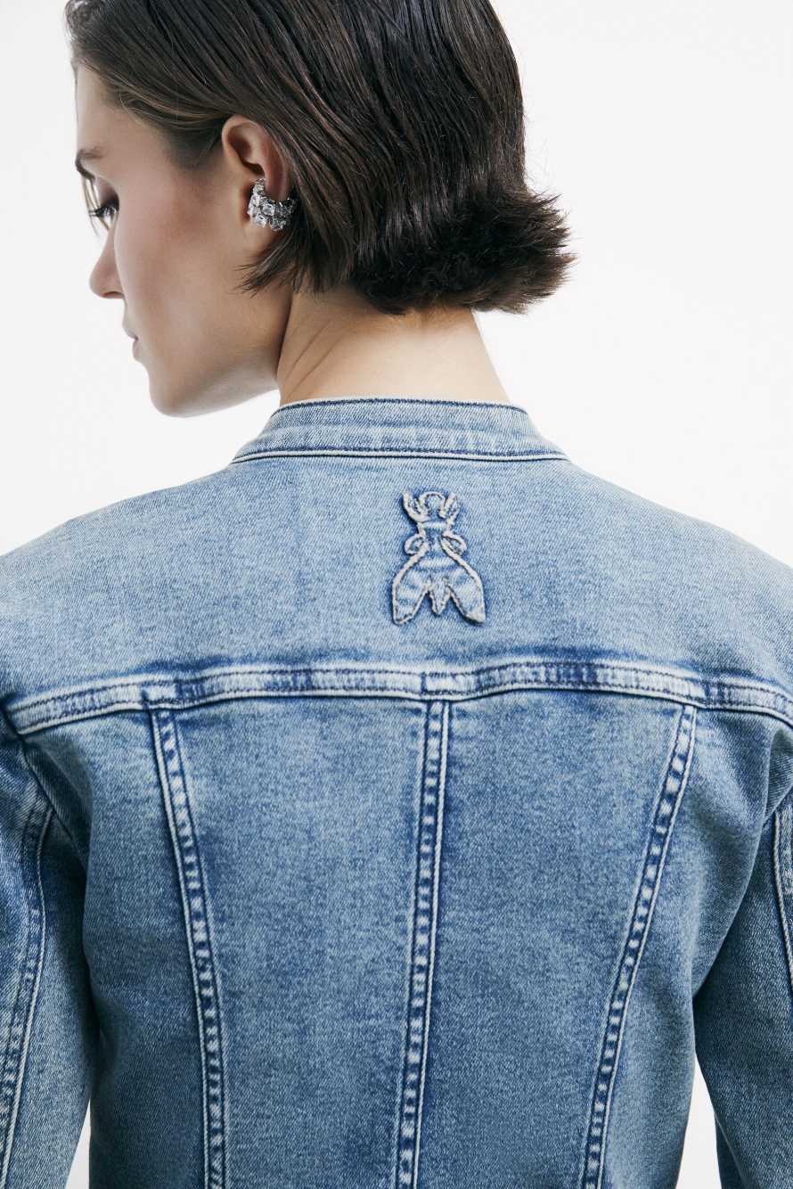 Облегающая байкерская джинсовая куртка, синий, Patrizia Pepe