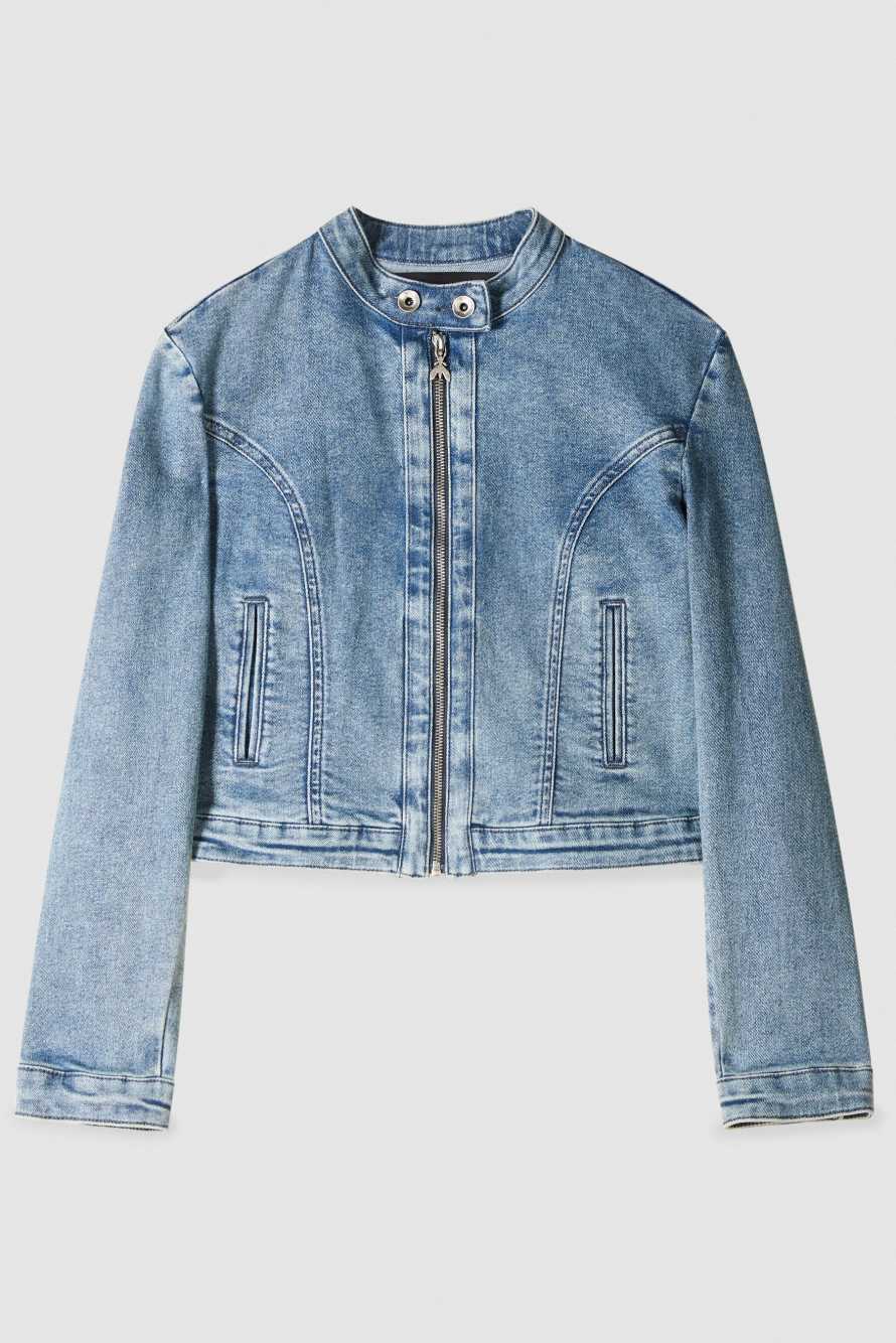 Облегающая байкерская джинсовая куртка, синий, Patrizia Pepe