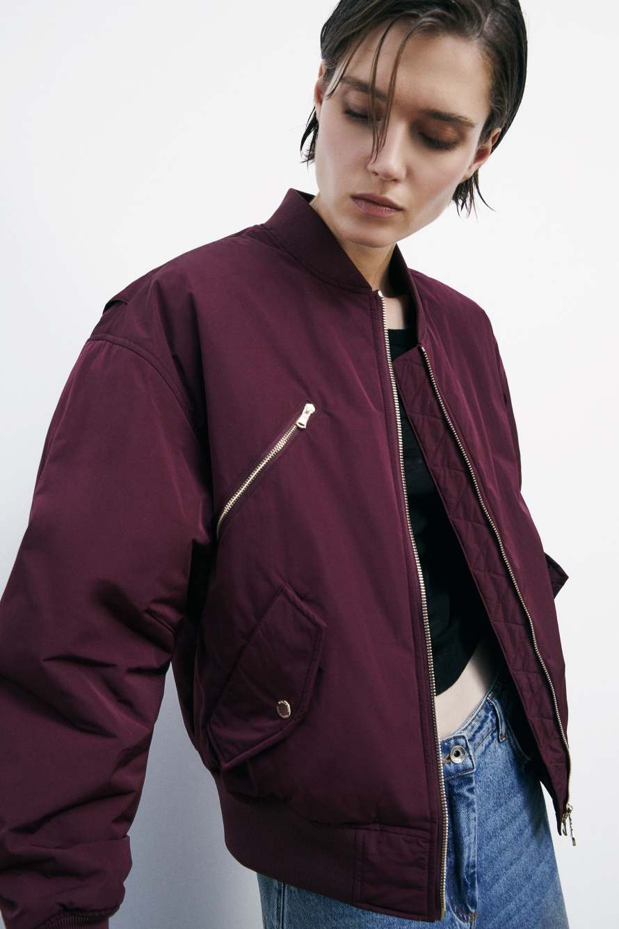 Blouson bomber &agrave; manches oversize, Bordeaux, Patrizia Pepe