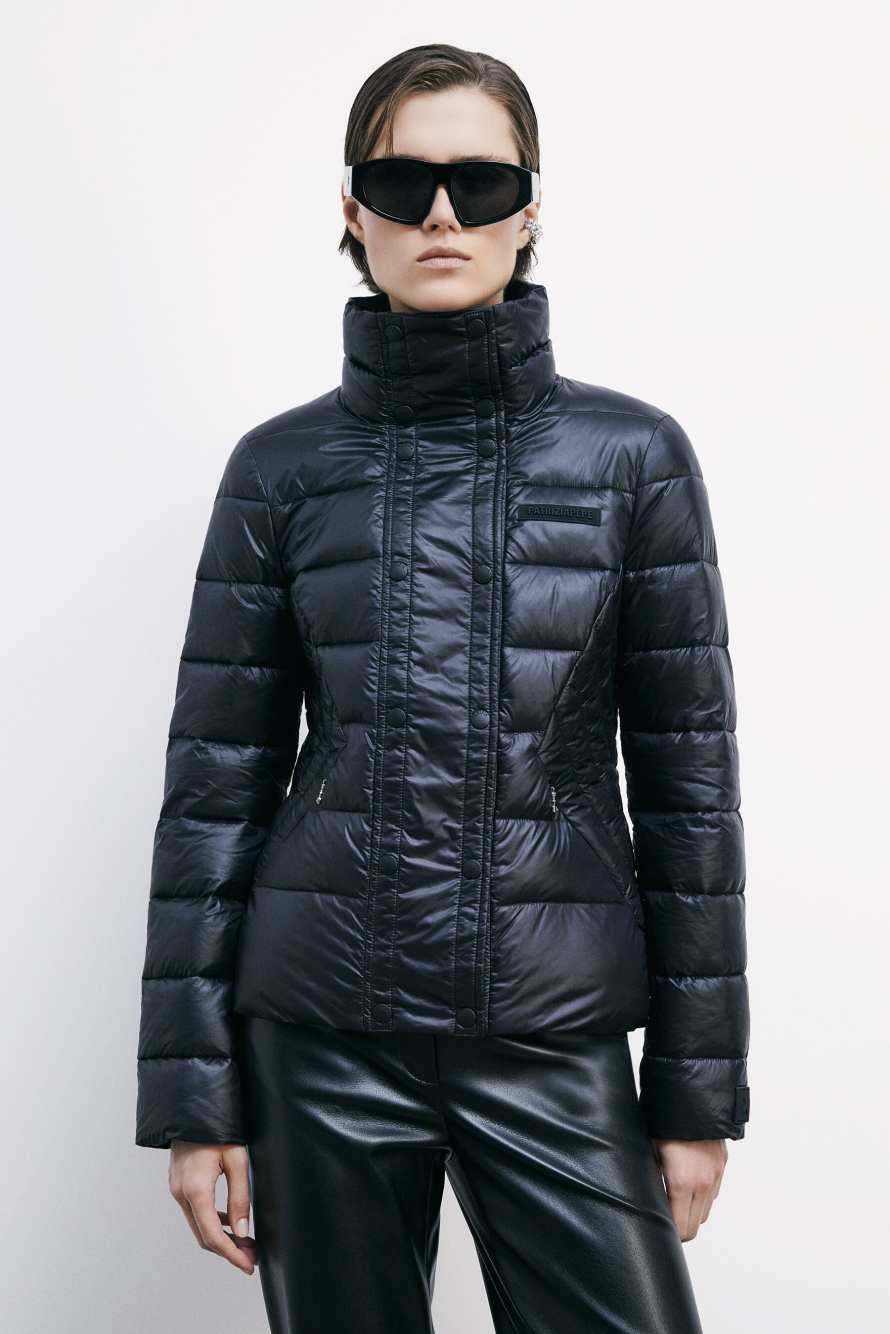 Легкий пуховик из нейлона с высоким воротом, Черный, Patrizia Pepe