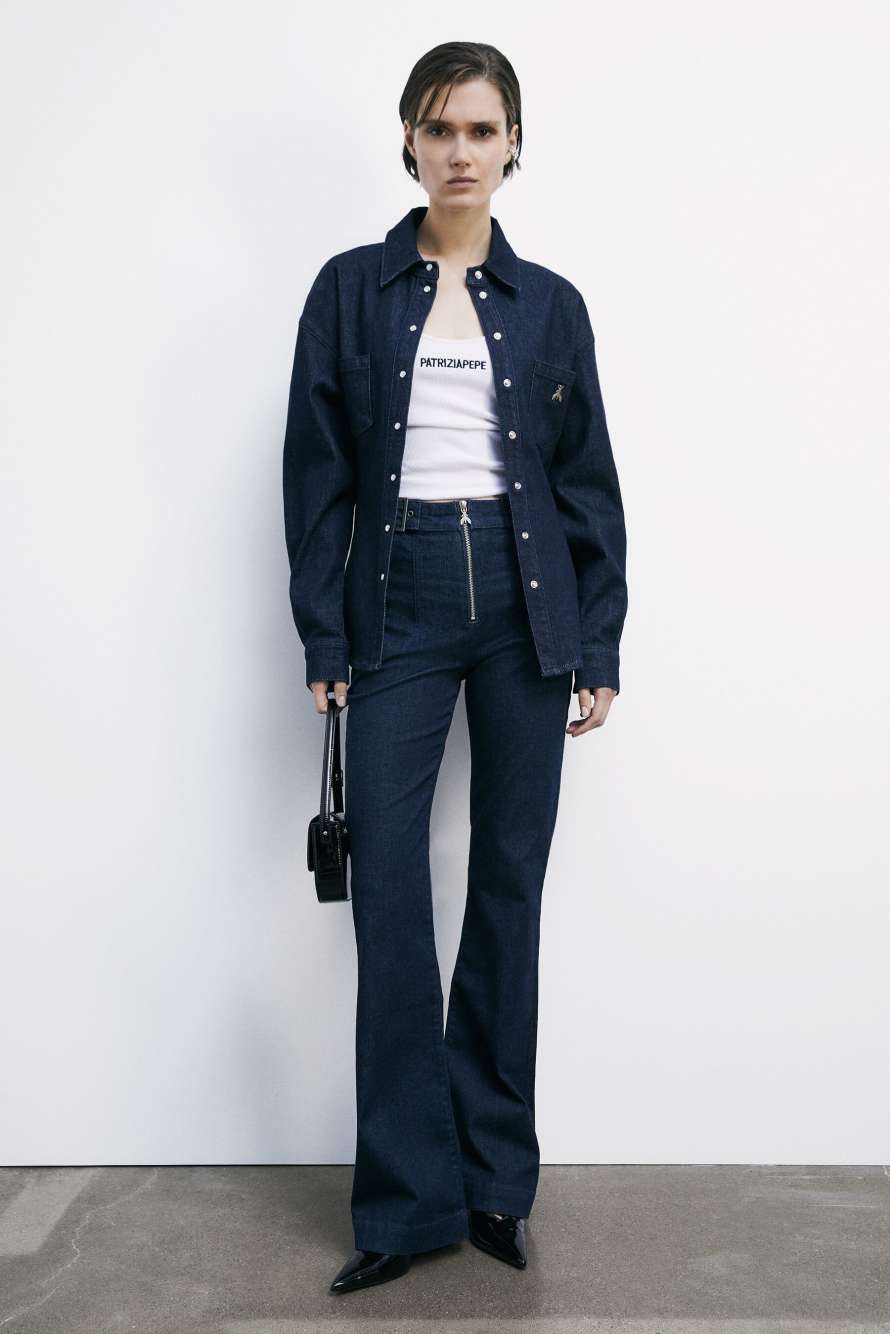 Flare jeans with belt, Blue, Patrizia Pepe