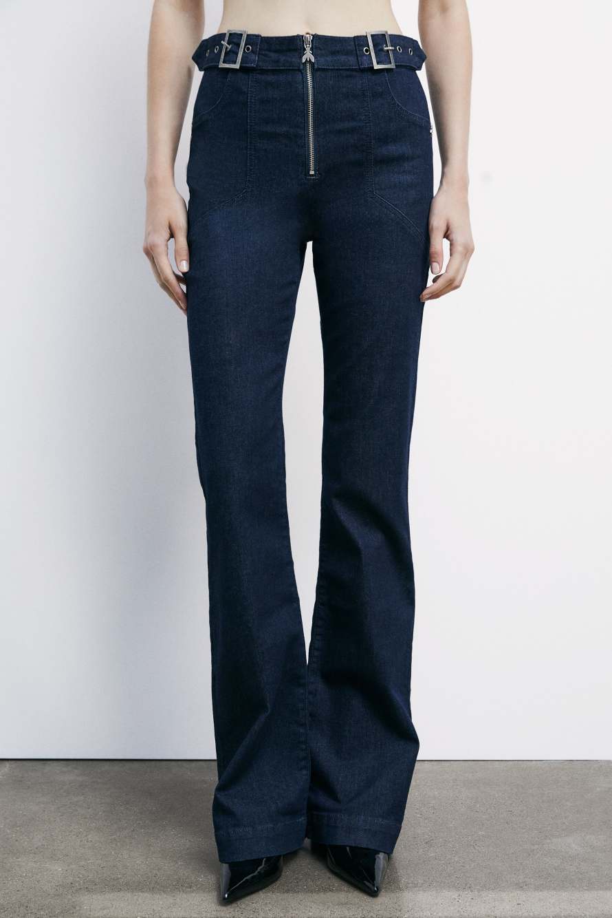 Flare jeans with belt, Blue, Patrizia Pepe