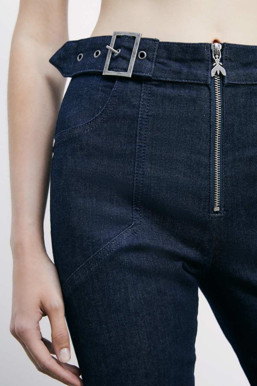 Flare jeans with belt, Blue, Patrizia Pepe