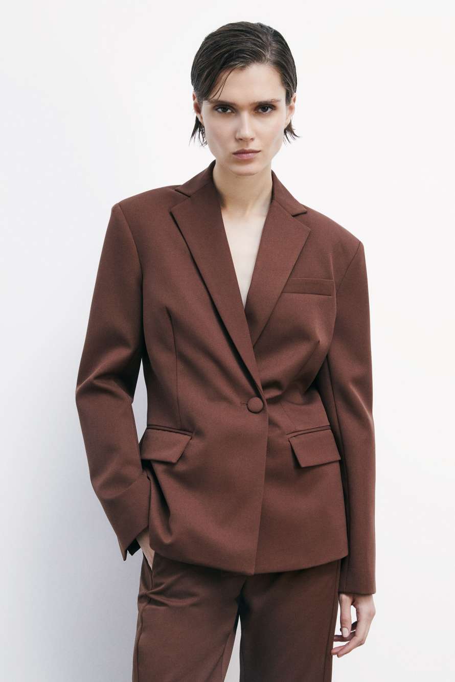 Asymmetric gabardine blazer, Brown, Patrizia Pepe