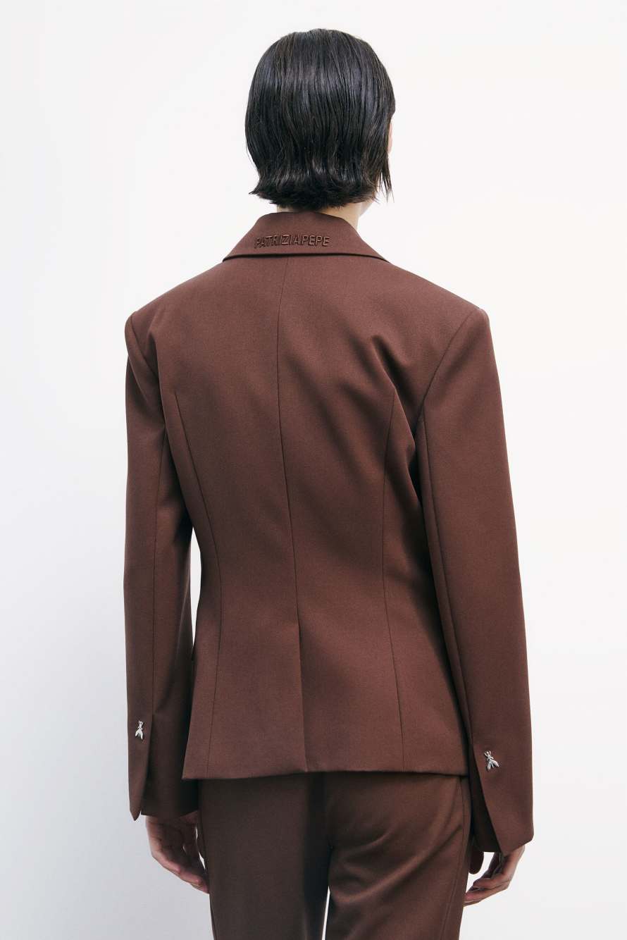 Asymmetric gabardine blazer, Brown, Patrizia Pepe