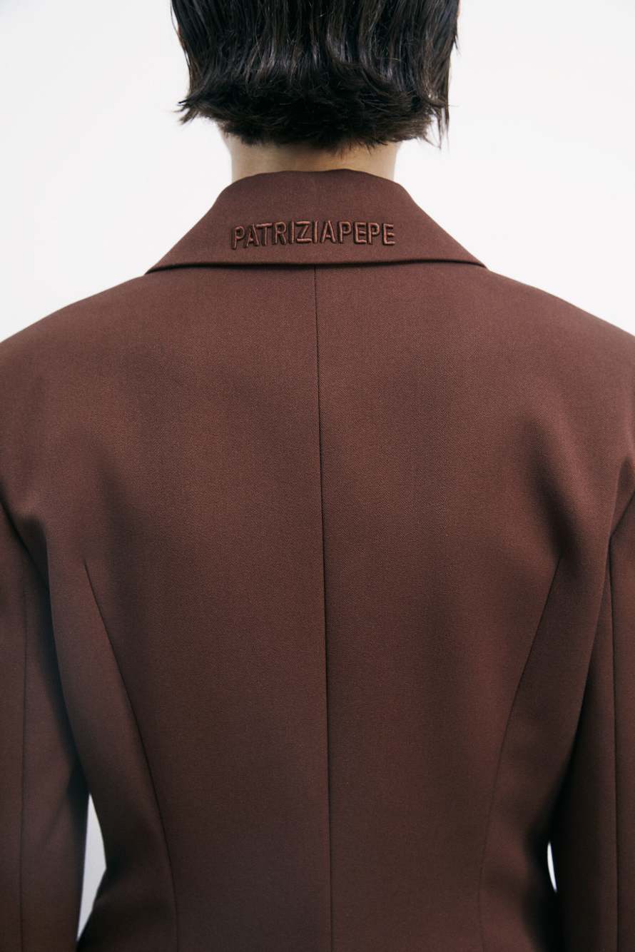 Asymmetric gabardine blazer, Brown, Patrizia Pepe