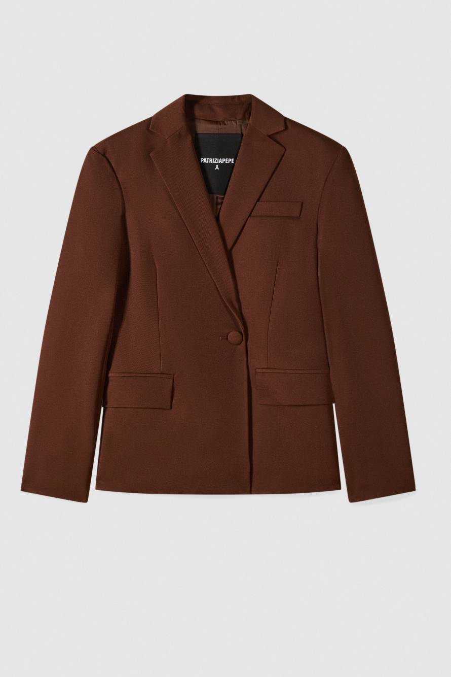 Asymmetric gabardine blazer, Brown, Patrizia Pepe