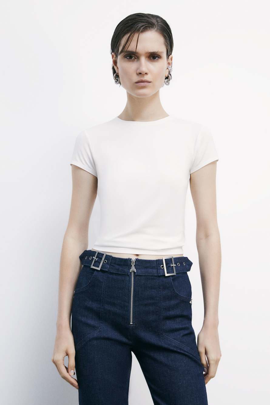 Stretch jersey crewneck T-shirt, White, Patrizia Pepe