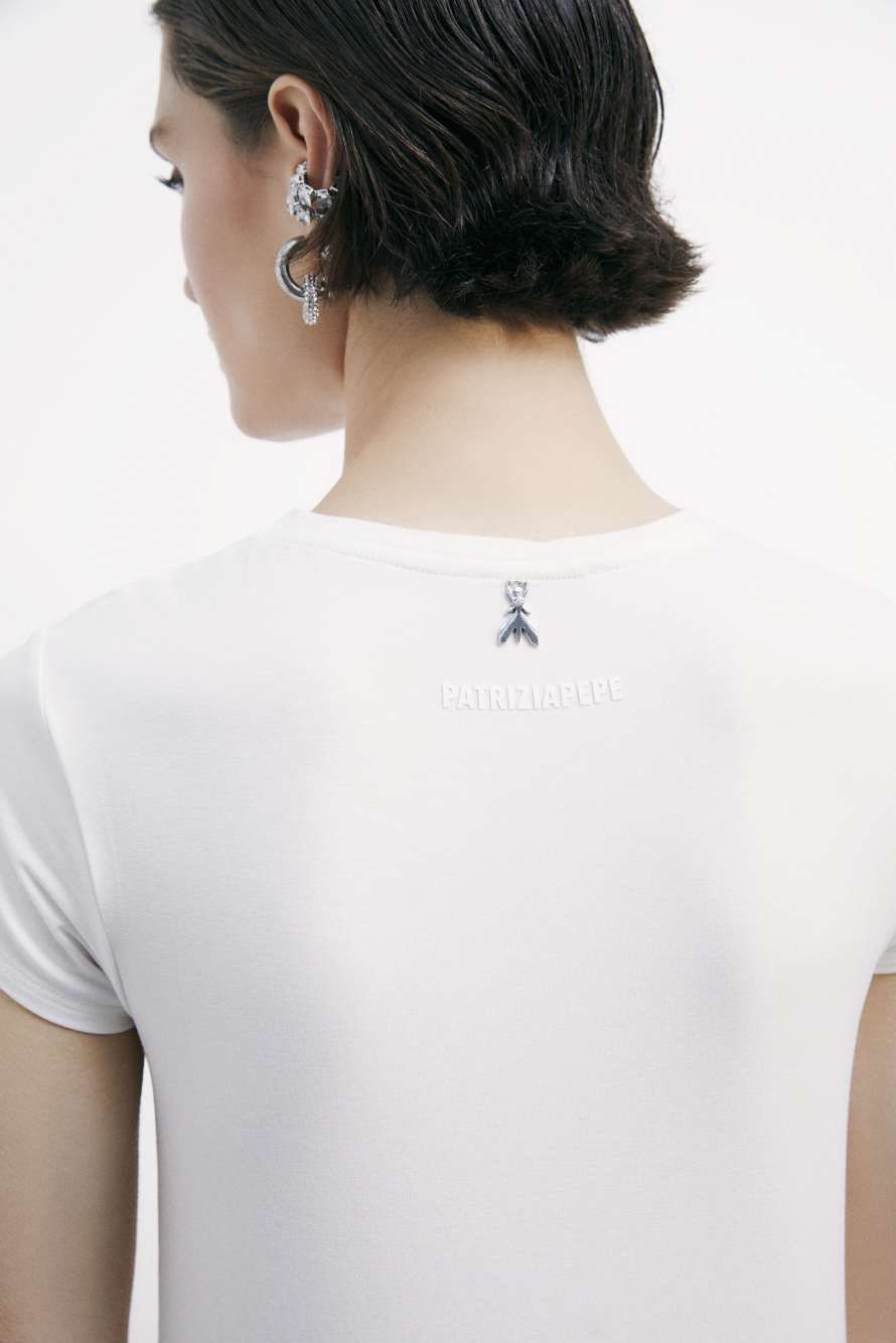 Stretch jersey crewneck T-shirt, White, Patrizia Pepe