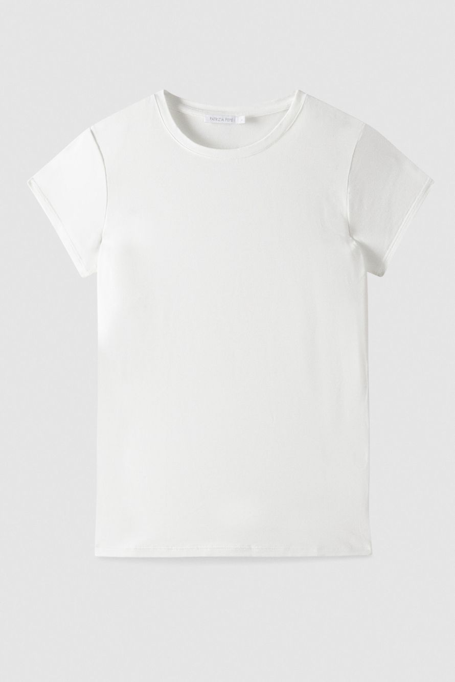 Stretch jersey crewneck T-shirt, White, Patrizia Pepe