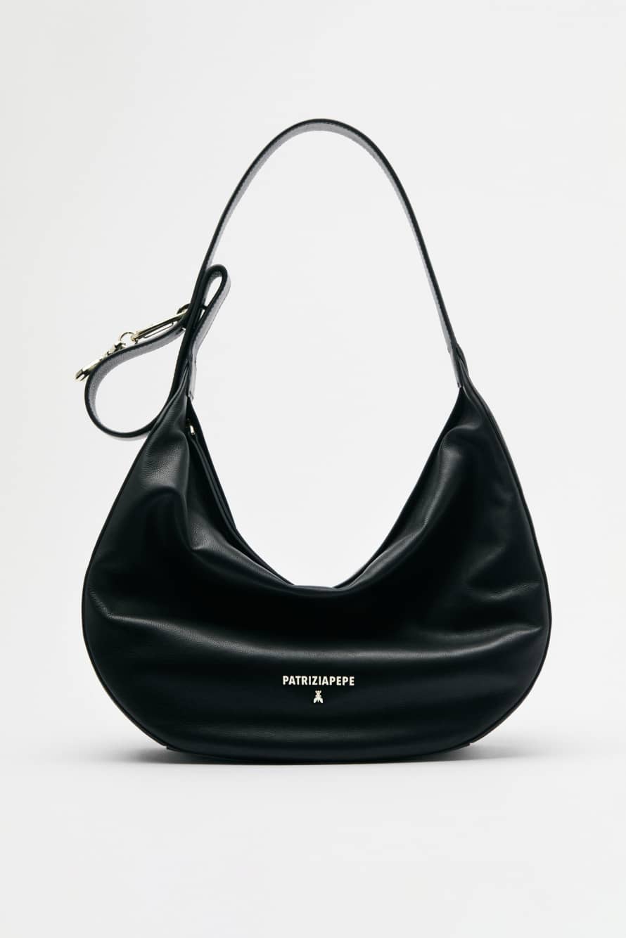 Large New Moon leather bag with shoulder strap, Black, Patrizia Pepe