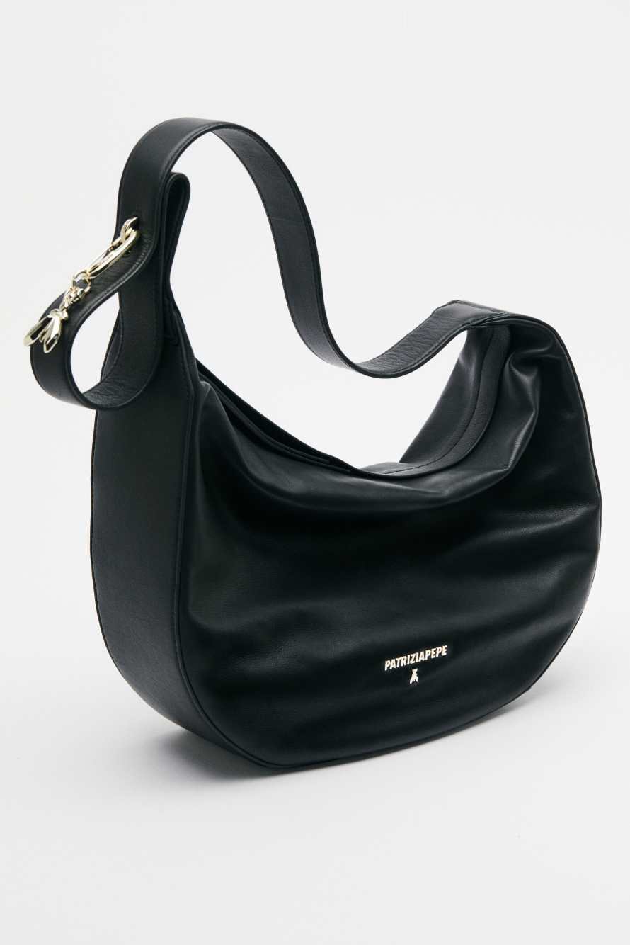 Large New Moon leather bag with shoulder strap, Black, Patrizia Pepe