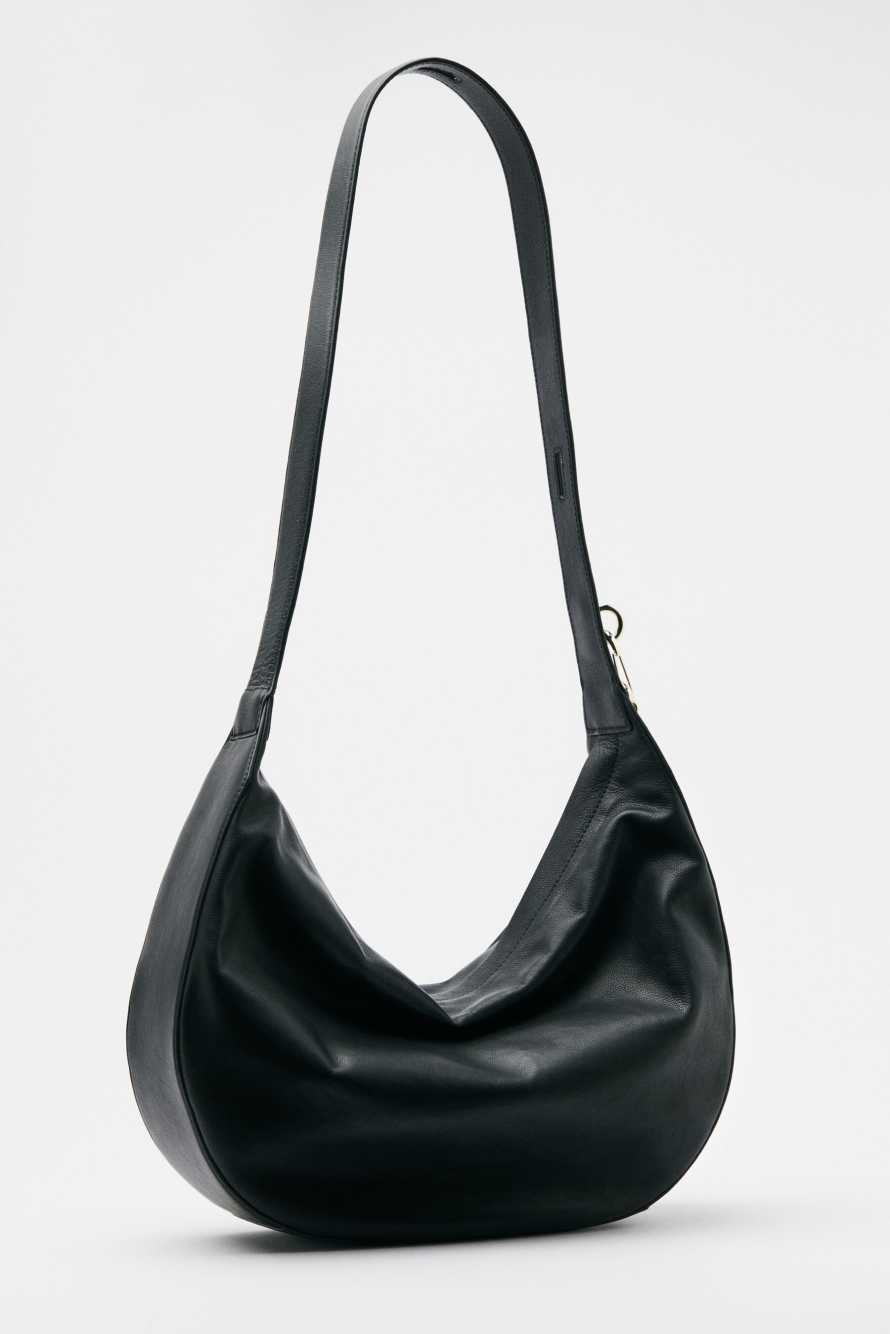 Large New Moon leather bag with shoulder strap, Black, Patrizia Pepe