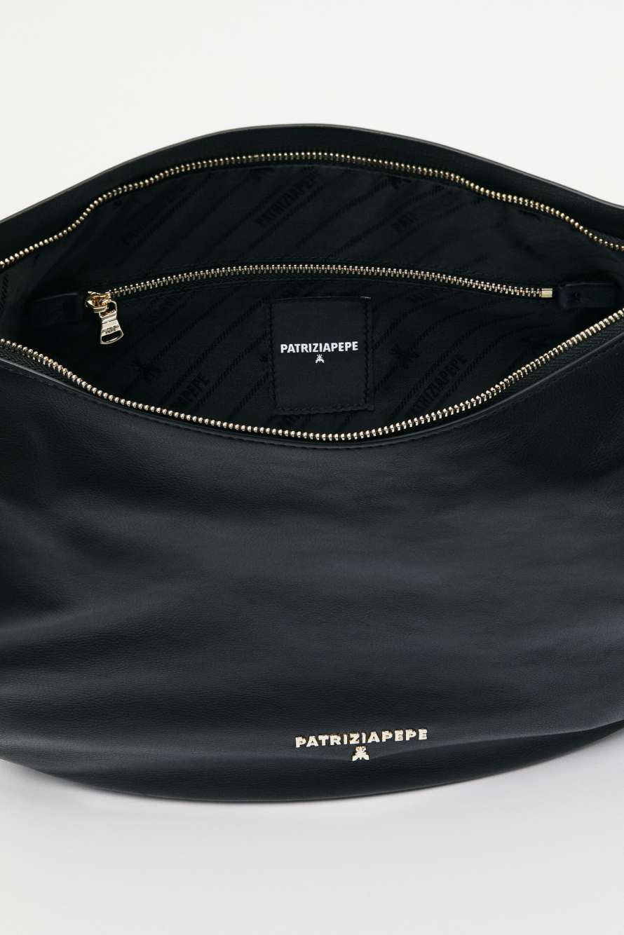 Large New Moon leather bag with shoulder strap, Black, Patrizia Pepe