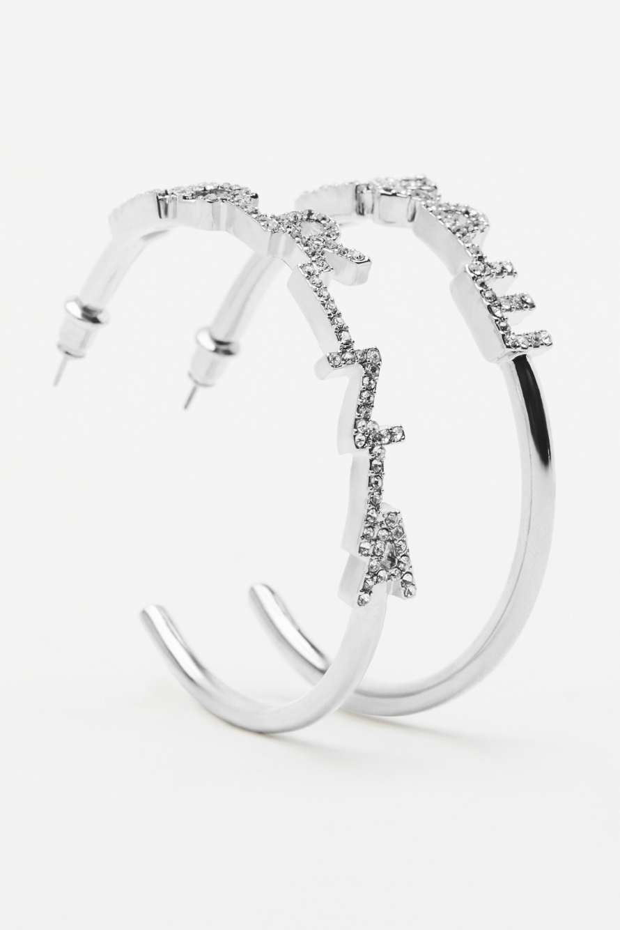 Hoop earrings with lettering, Silver, Patrizia Pepe