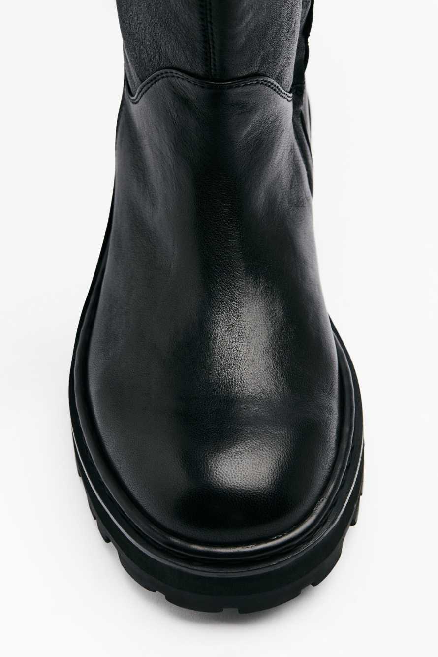 Roundshape Overknees in leather, Black/Silver, Patrizia Pepe