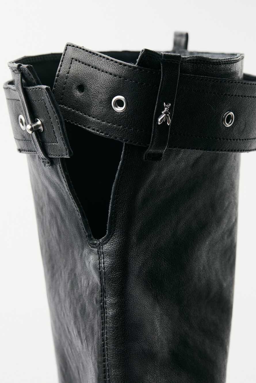 Roundshape Overknees in leather, Black/Silver, Patrizia Pepe