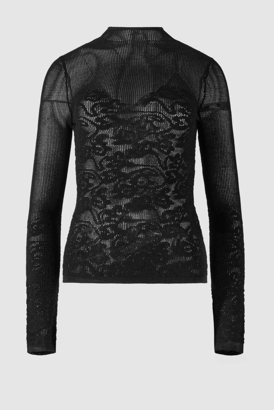 Fine knit top with lace inserts, Black, Patrizia Pepe