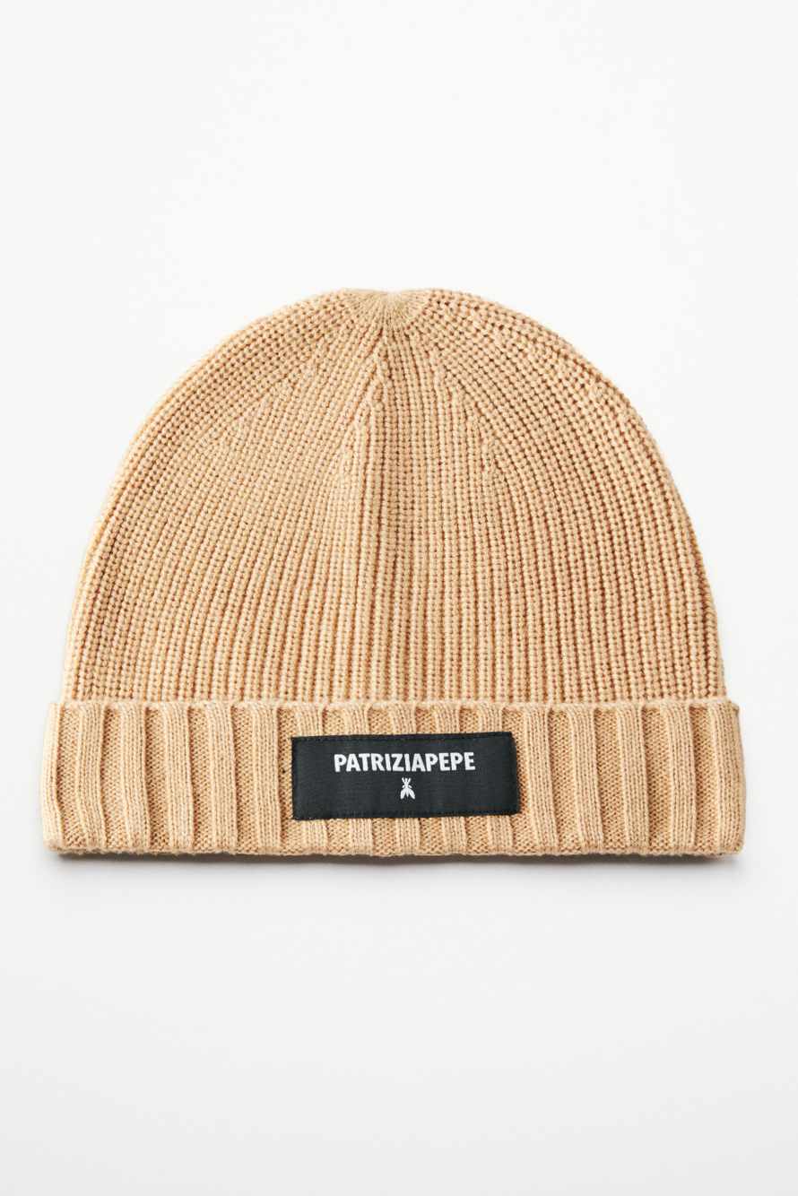 Трикотажная шапка в резинку, Бежевый, Patrizia Pepe