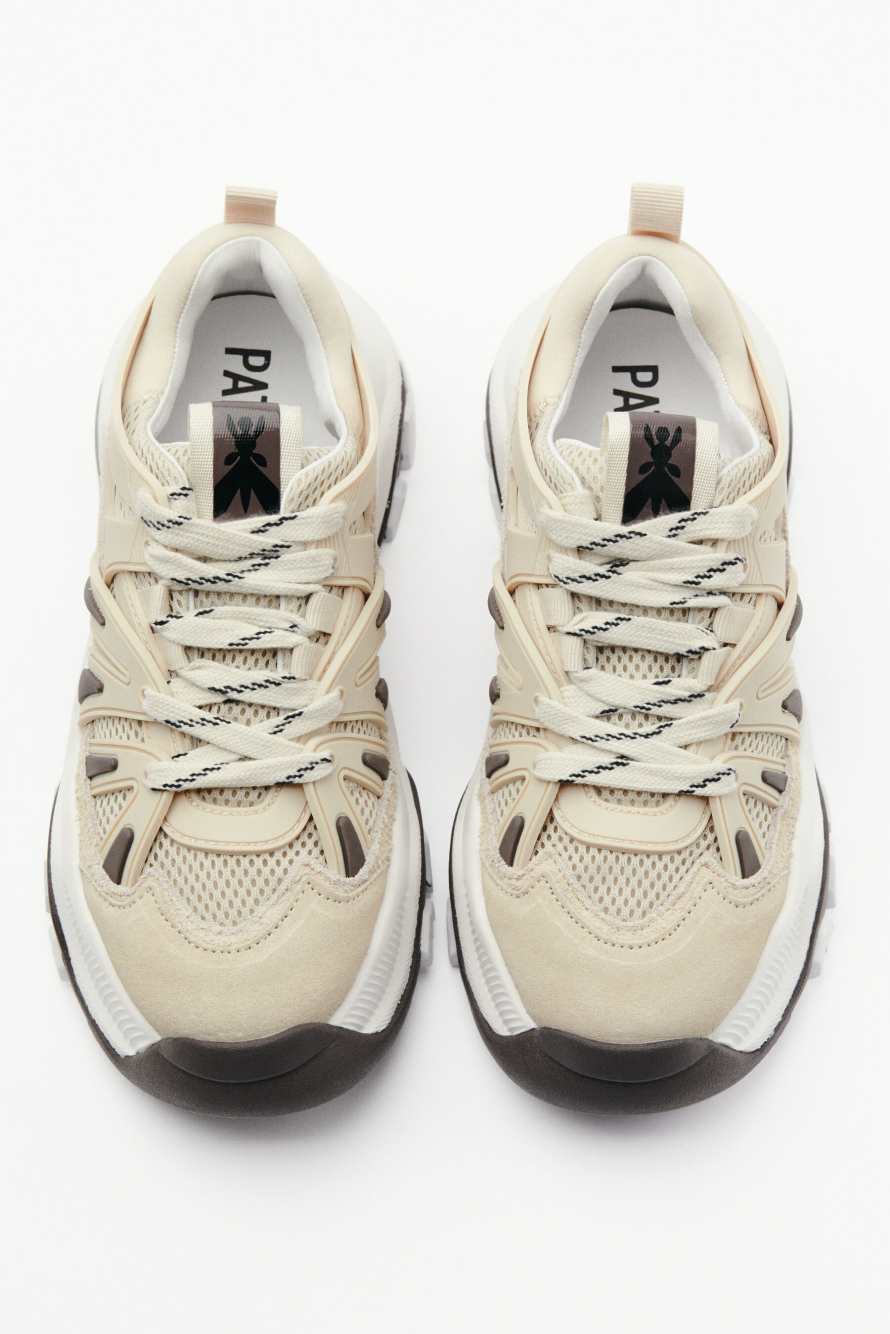 Leather running sneakers, Beige, Patrizia Pepe