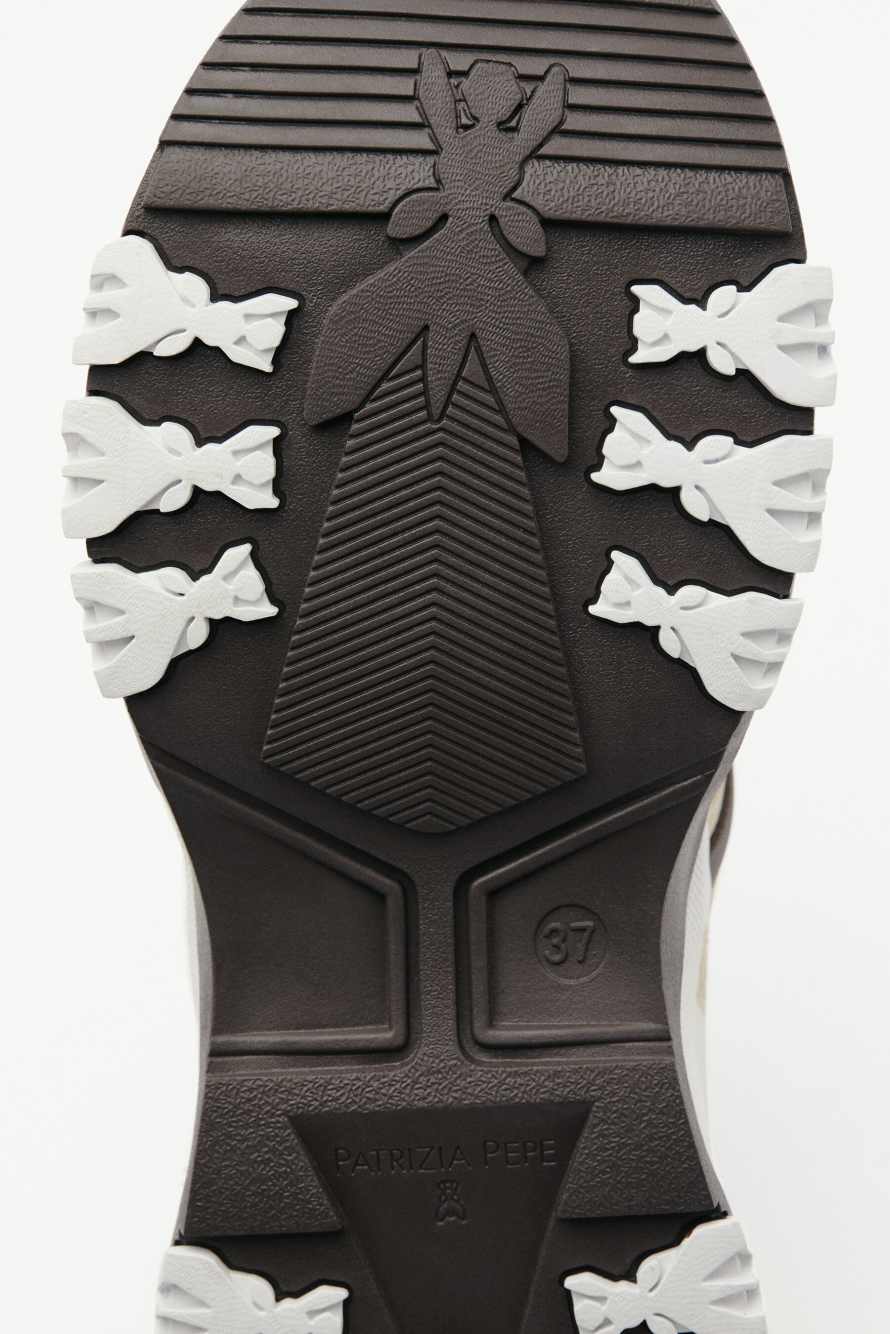 Leather running sneakers, Beige, Patrizia Pepe