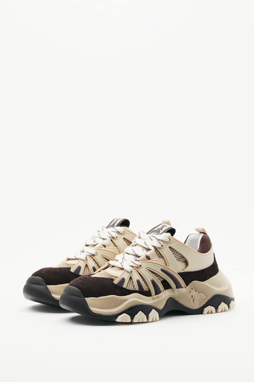 Leather running sneakers, Beige, Patrizia Pepe