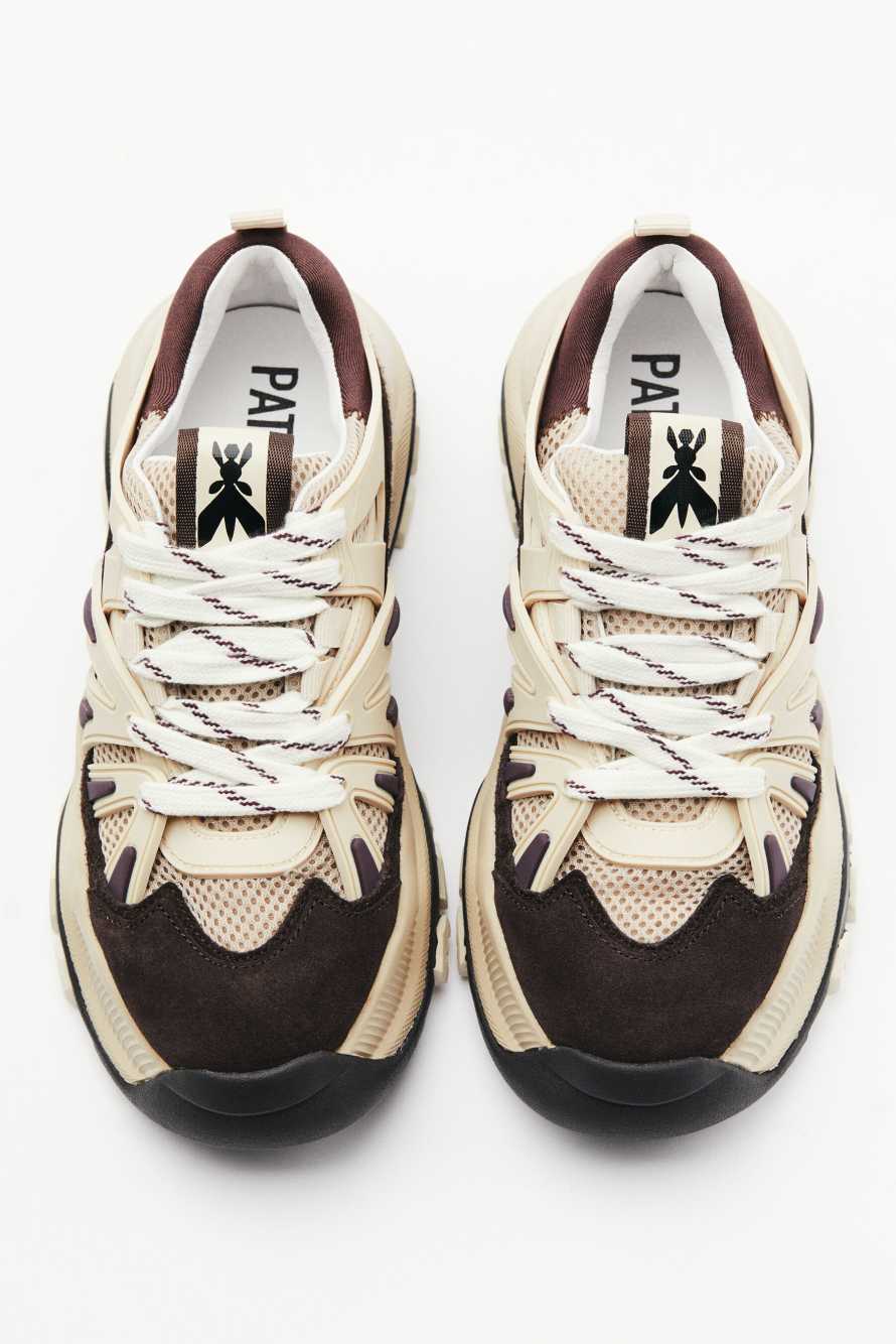 Leather running sneakers, Beige, Patrizia Pepe