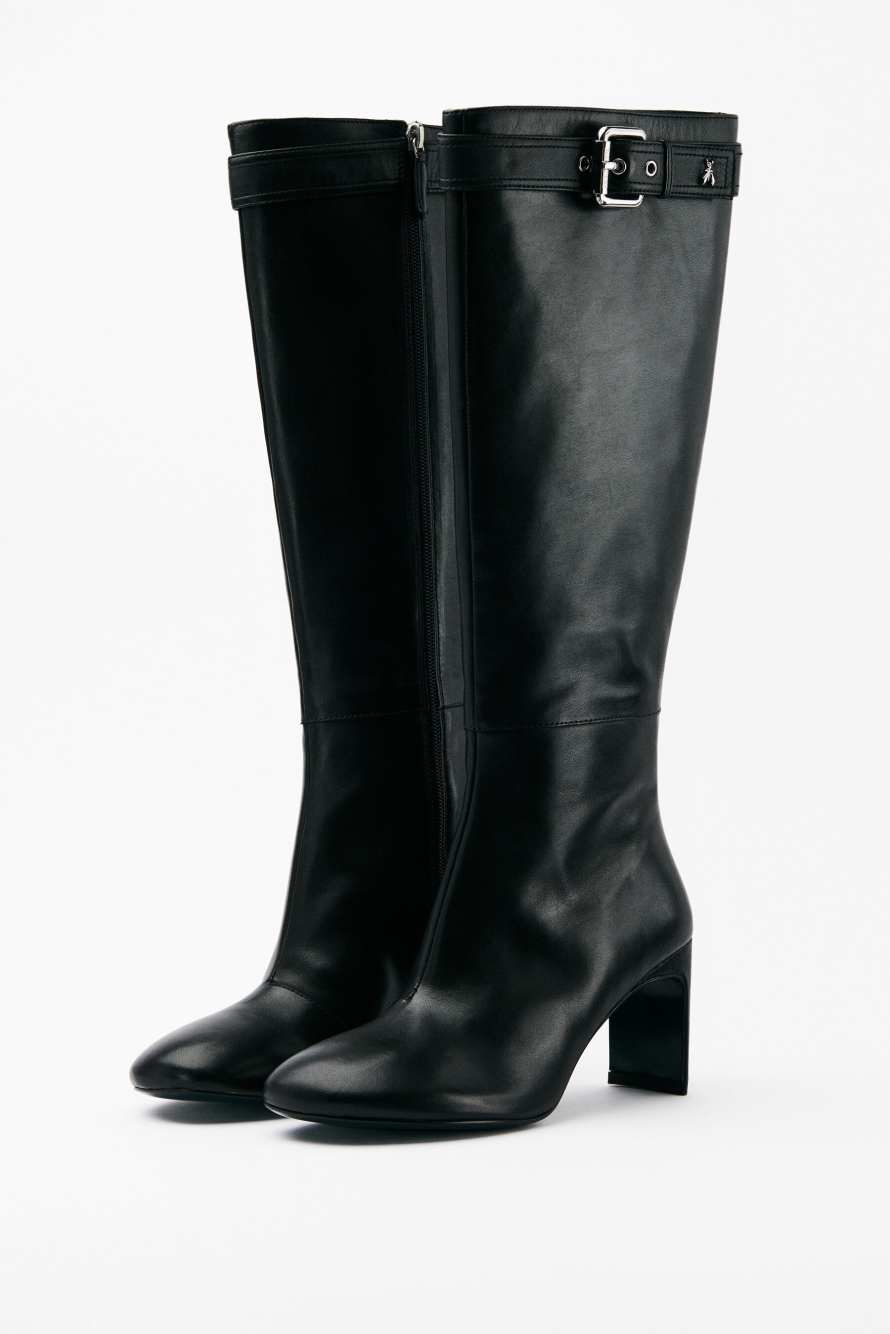 Daily Design leather boots with buckle, Black/Silver, Patrizia Pepe