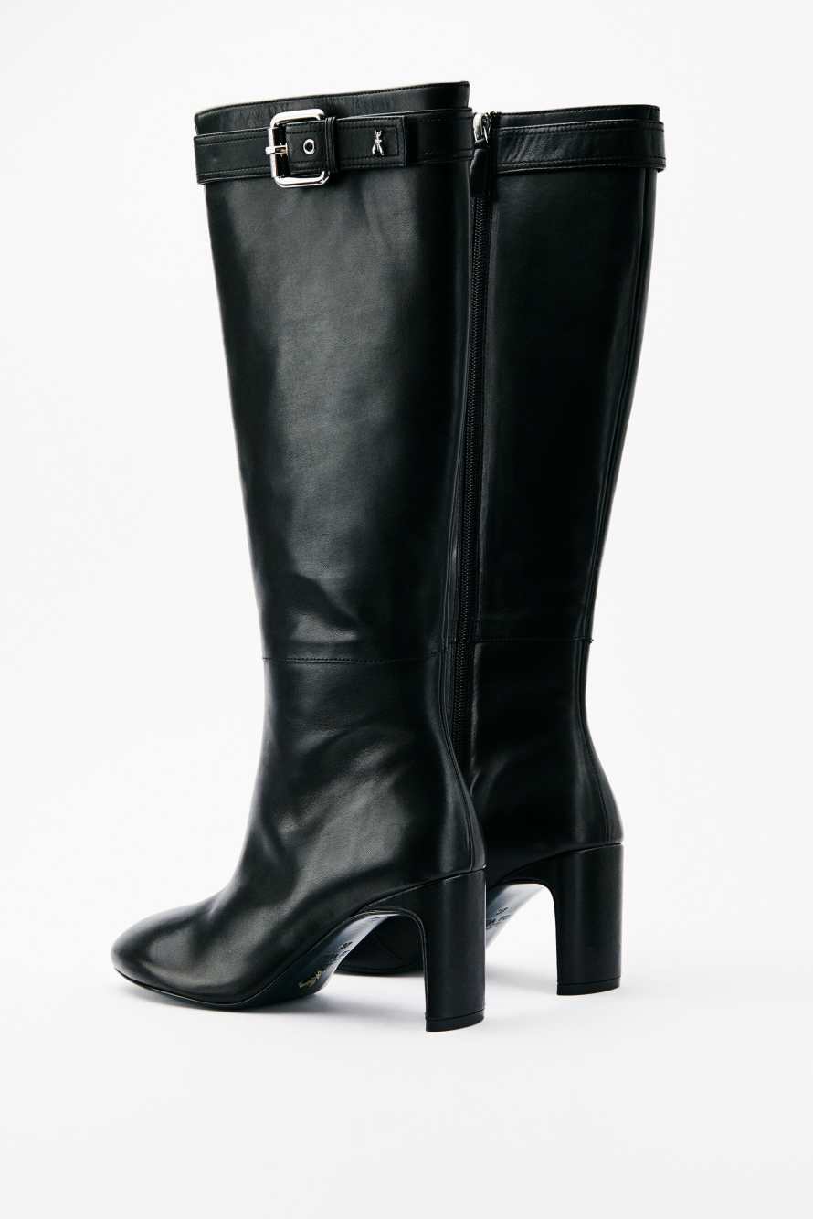 Daily Design leather boots with buckle, Black/Silver, Patrizia Pepe